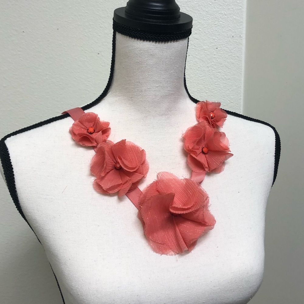 Coral Pink Silk Chiffon Flower Necklace
